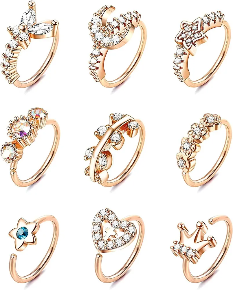 9pcs 20G Schleife Nasen Ringe gepflastert CZ Edelstahl Nasen Schleife für Frauen Männer Nasen Piercings Opal Nasen Ringe Schleife 8mm