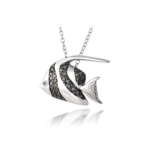 Sterling Silber Schwarz Diamant Akzent Angelfish Halskette