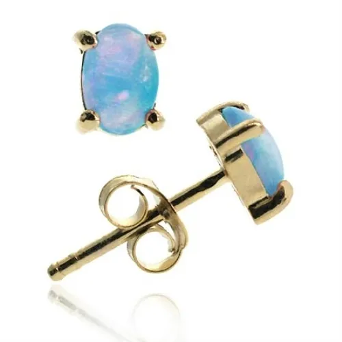 18 Karat Gold über Sterling Silber geschaffen Blau Opal 6x4 Oval Stud Ohrringe