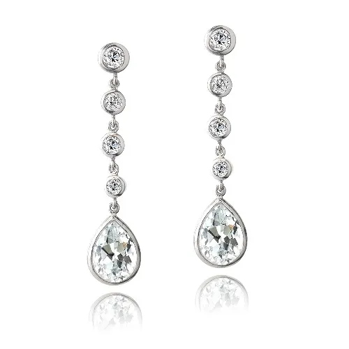 Sterling Silber CZ Linear Teardrop Dangle Ohrringe