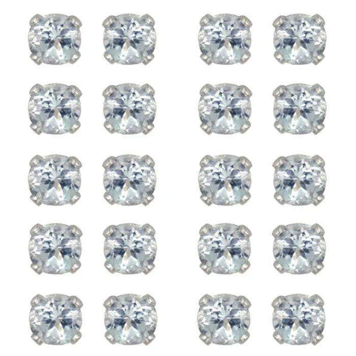 Sterling Silber 6ct Blau Topaz 4mm Stud Ohrringe, Set von 10