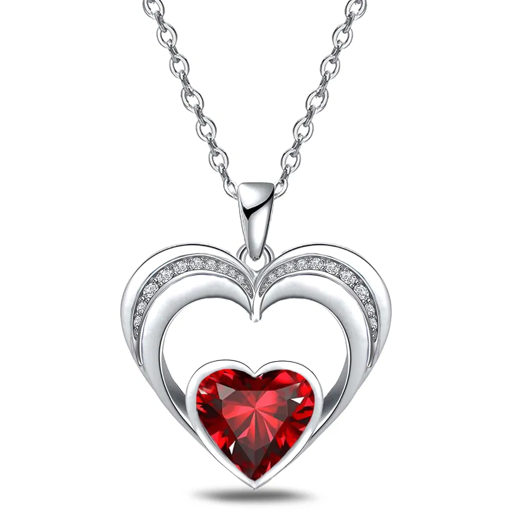 14K Weißgold Plated 5A Herzform Kubik Zirkonia Liebe Doppel Herz Anhänger Halskette für Frauen, Schmuck Geschenk für Frau Freundin