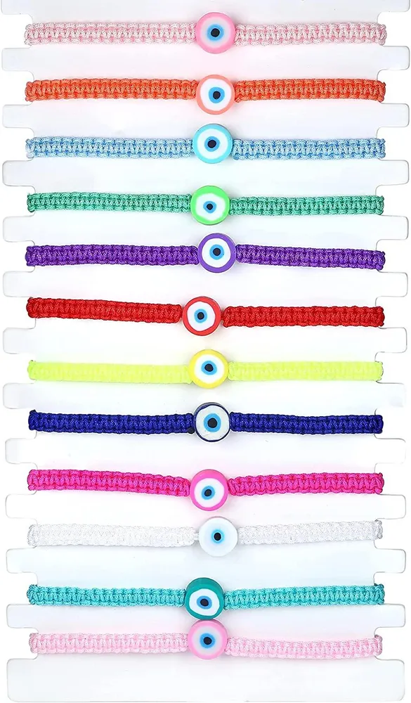 12pcs farbenfrohe böse Augen Armbänder mexikanische Armbänder Hand Armbänder Schutz Hamsa Armbänder Ankleber für Frauen Männer