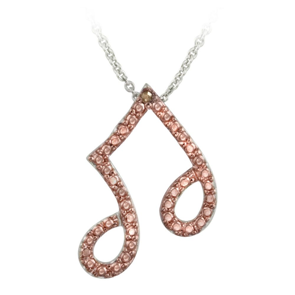 Sterling Silber Zwei-Ton Rose Gold Champagner Diamant Akzent Musical Note Kette