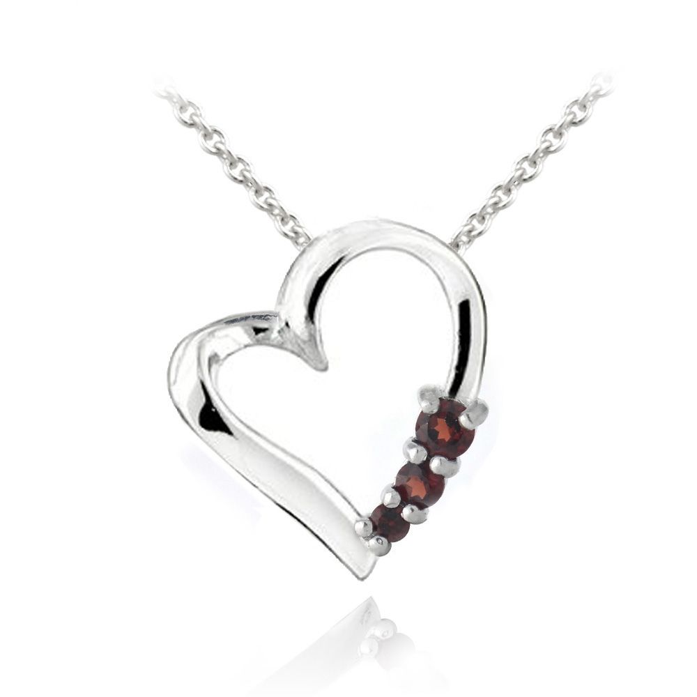 Sterling Silber Garnet Drei Stein schwimmendes Herz Halskette