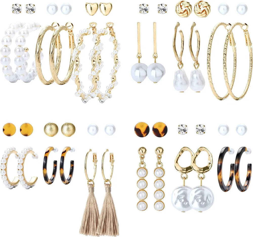 Paare Assorted Acrylic Studs Ohrringe Sets für Frauen Multiple Piercing Cute Classy Flower Round Pearl Dangle Ohrringe Pack Hoop Fashion Set für Frauen Mädchen Gold