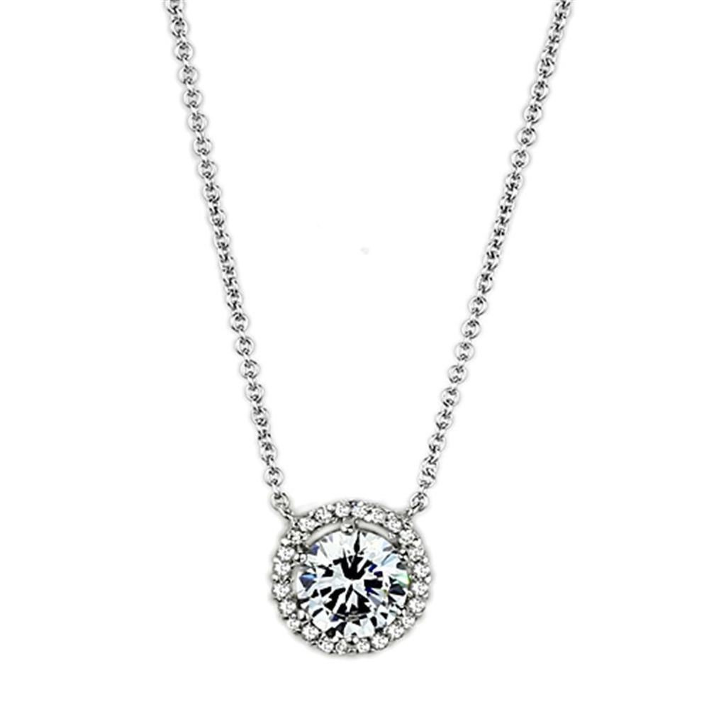3W450 - Rhodium-Messing - Halskette mit AAA-Klasse CZ in Clear
