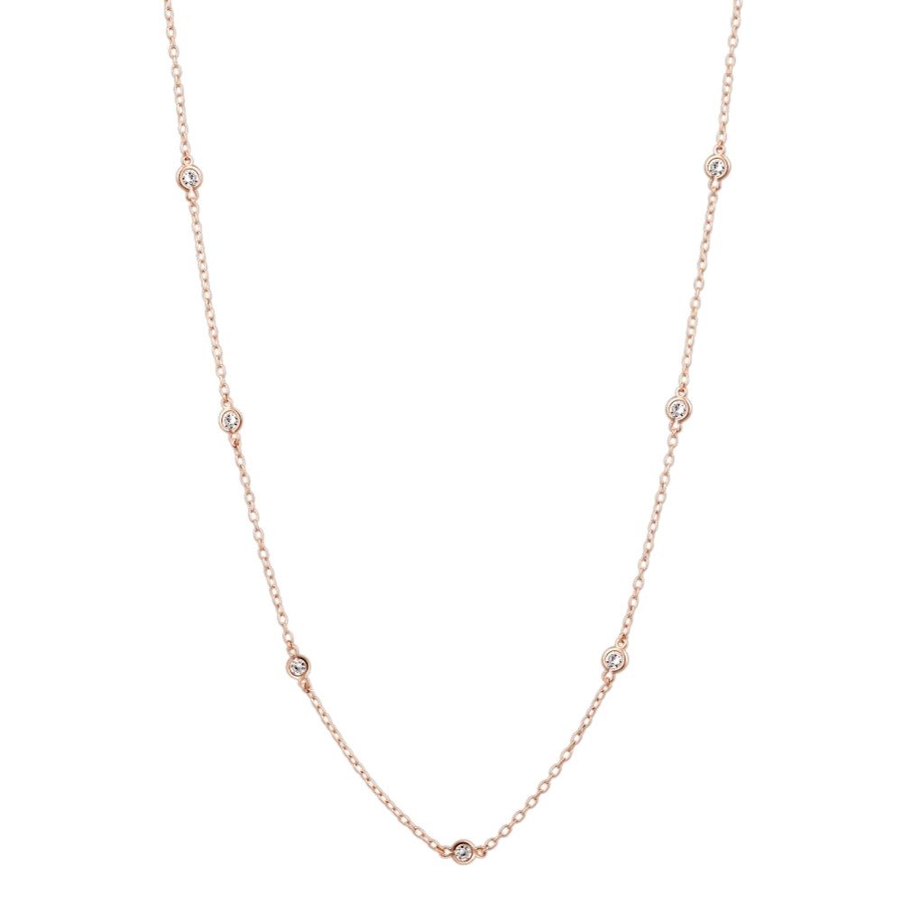 18 Karat Rose Gold Plated CZ Station Ketten Halskette