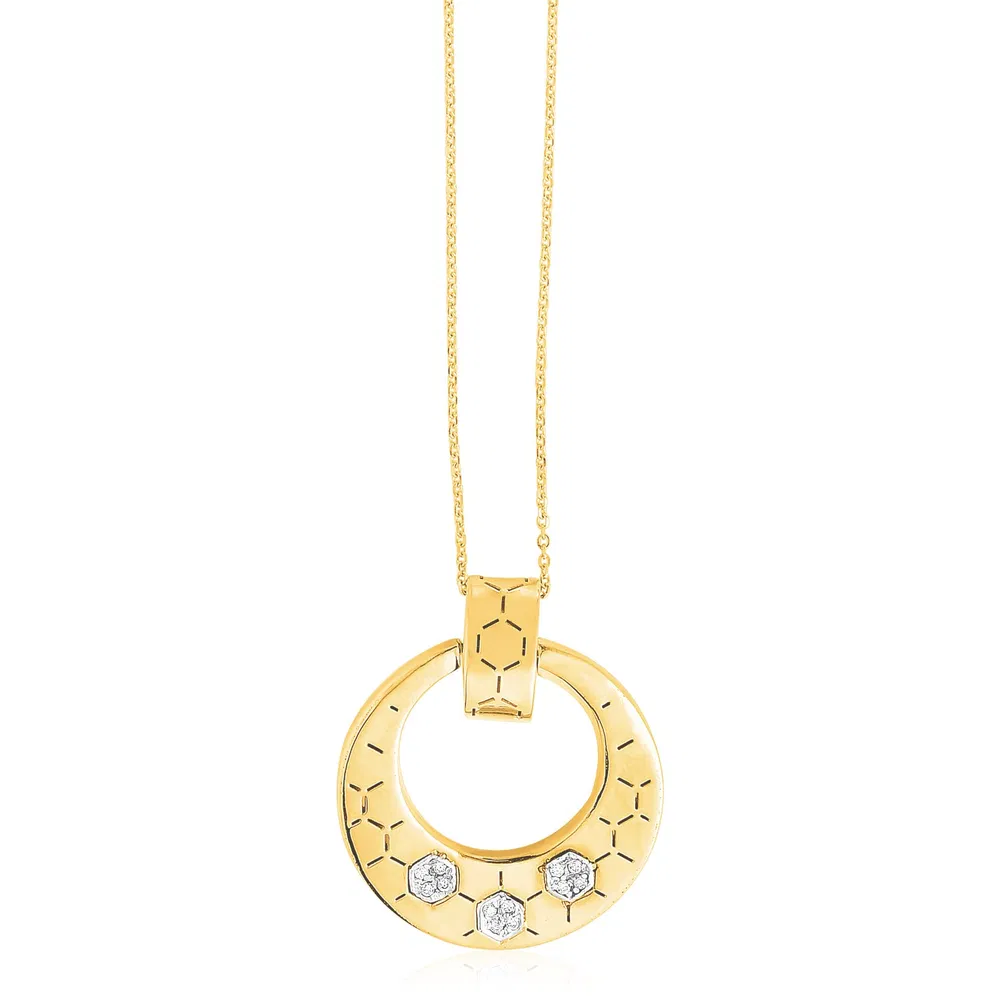 14 Karat Gelbgold High Polish Honeycomb Diamant Halskette