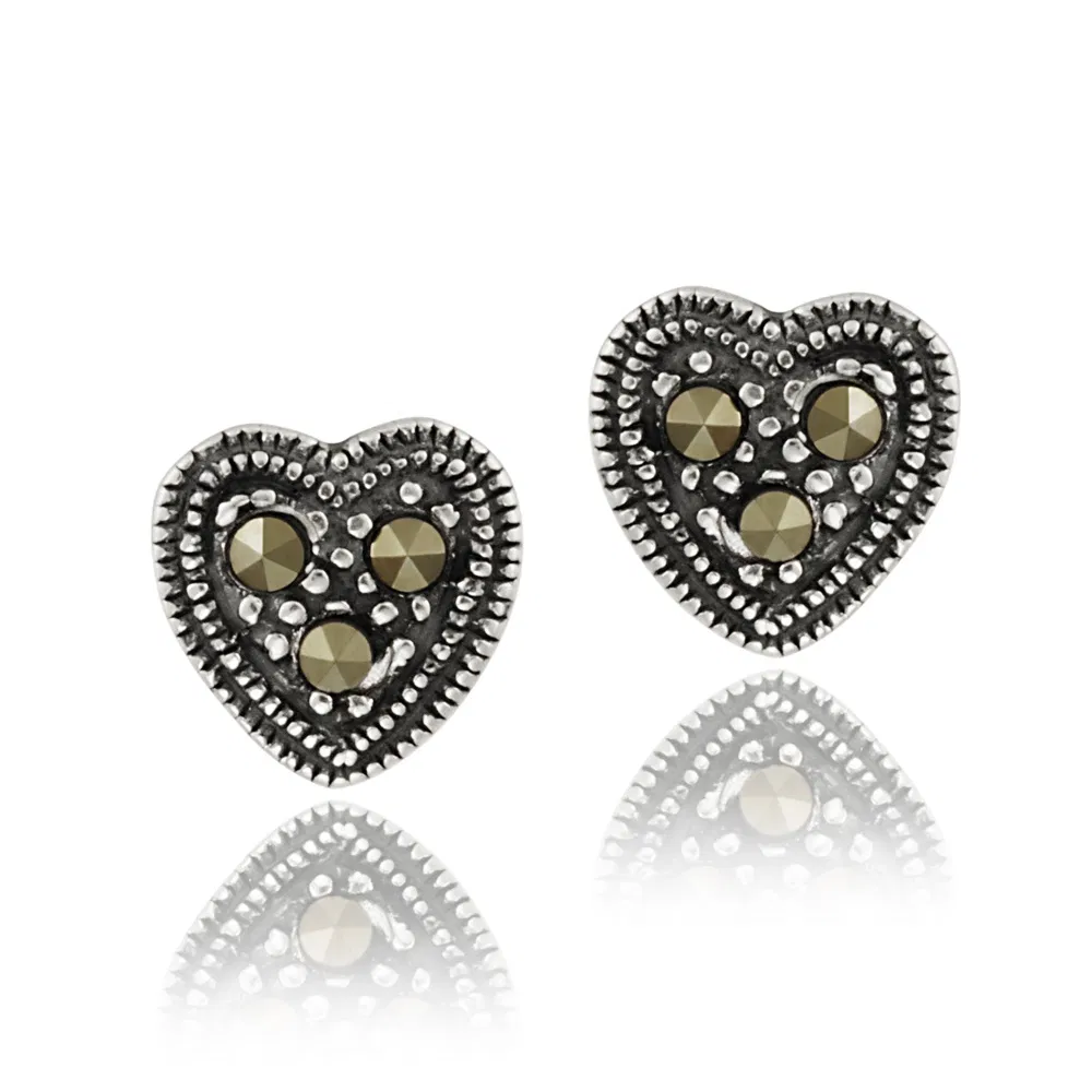 Sterling Silber Marcasite Herz Stud Ohrringe