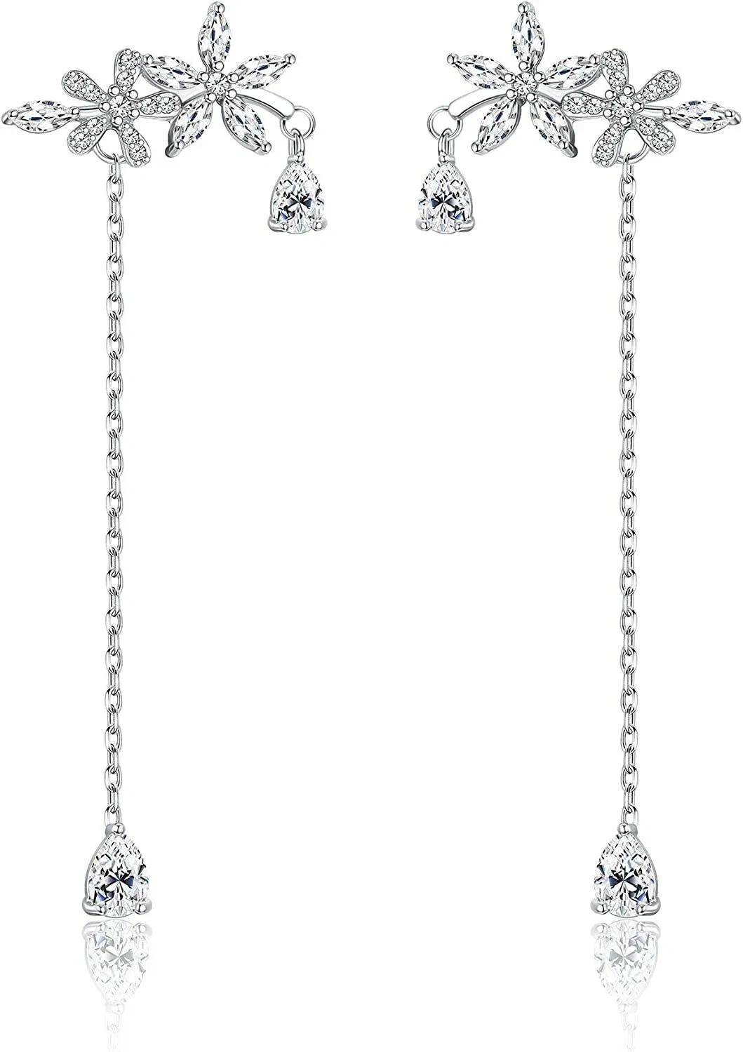 925 Sterling Silber Hanging Ohrringe für Frauen CZ Flower Cuff Ohr Crawler Ohrringe Kpop Ohrringe