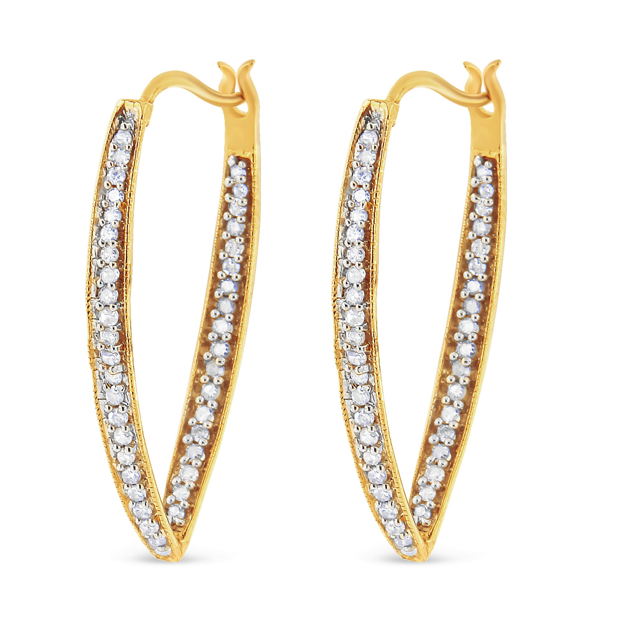 10 Karat Gelbgold 1/2 Cttw Round-Cut Diamond Modern Hoop Ohrringe (I-J Farbe, I2 - I3 Klarheit)