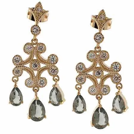 18 Karat Gold über Sterling Silber 3,7 Karat erstellt Smoky Quarz & CZ Tränentropfen Kronleiner Ohrringe