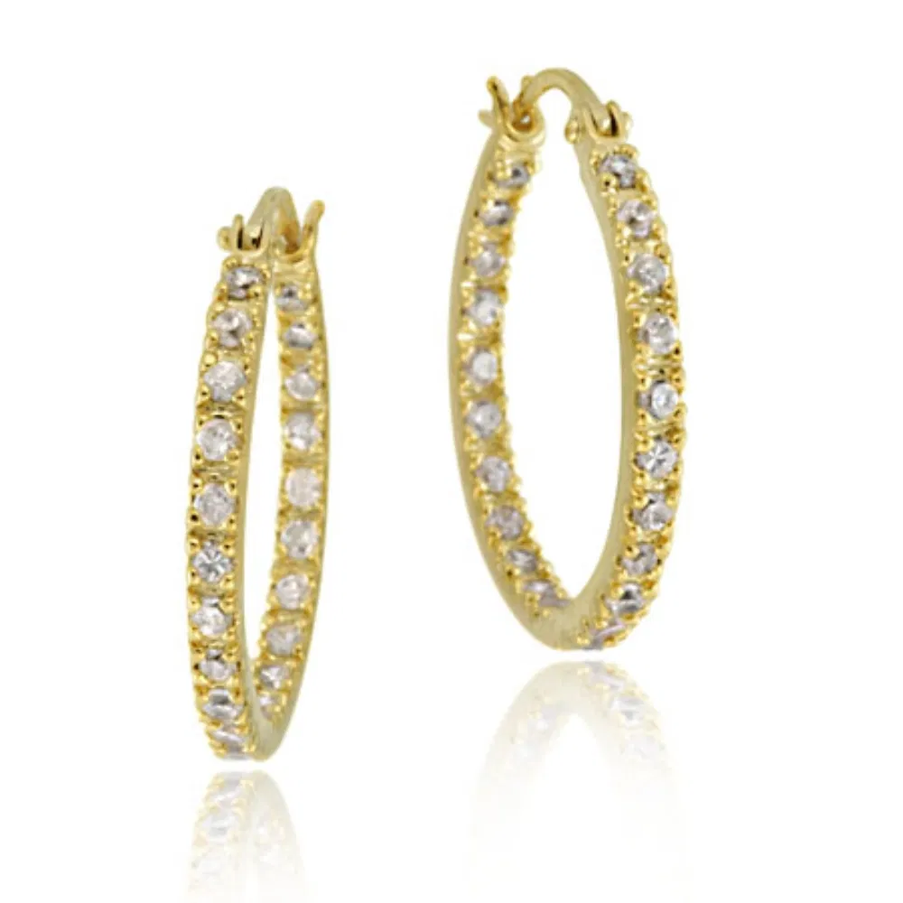 18 Karat Gold über Silber 20mm Inside Out CZ Hoop Ohrringe