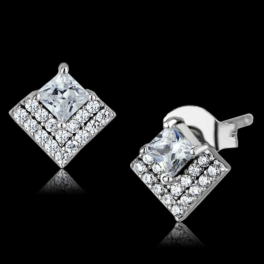 TS493 - Rhodium 925 Sterling Silber Ohrringe mit AAA-Klasse CZ in Clear