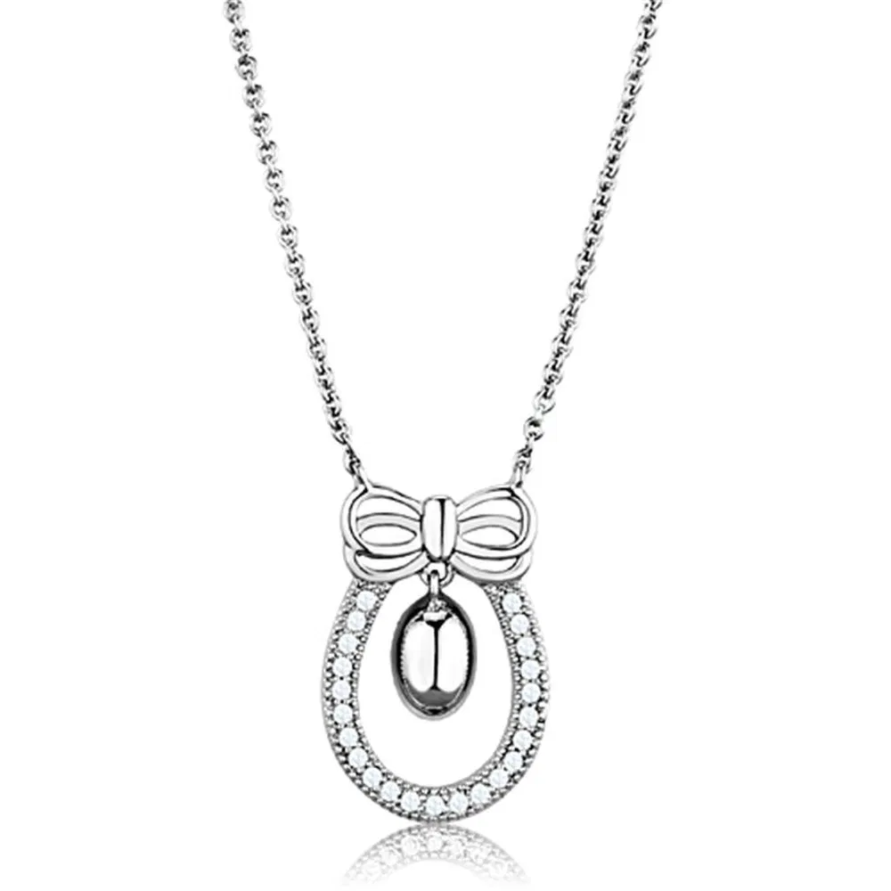 3W718 - Rhodium-Messing - Halskette mit AAA-Klasse CZ in Clear