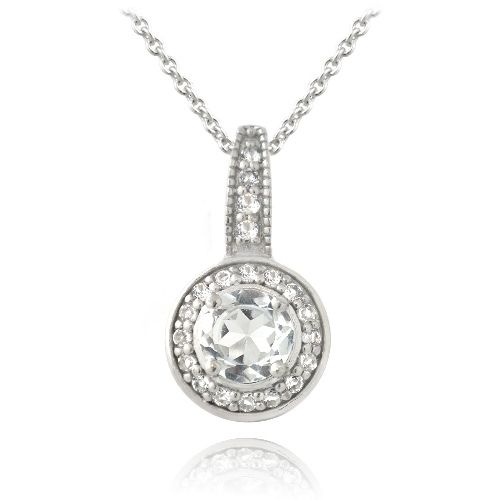Sterling Silber 1,5 Karat weiße Topaz rundes Halskette