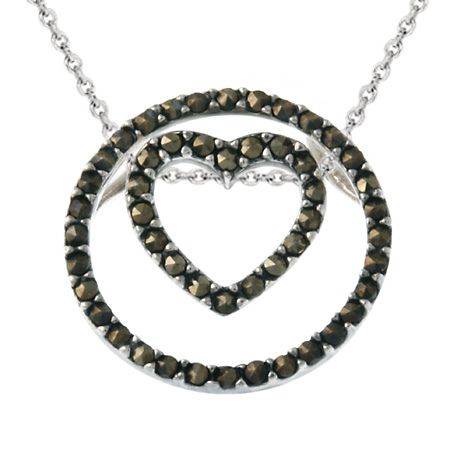 Sterling Silber 3 - in - 1 Marcasite Herz & Kreis Anhänger