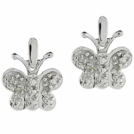 Sterling Silber Diamant Akzent Schmetterling Ohrringe