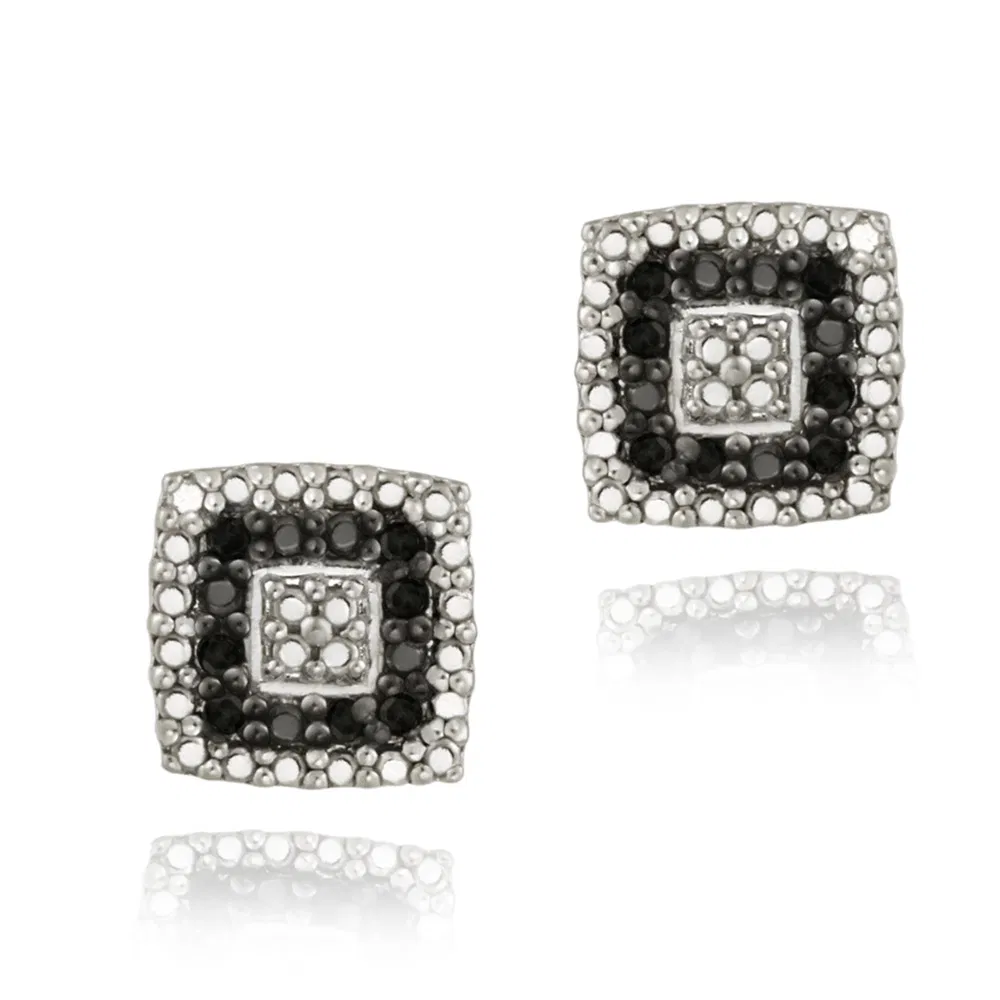Sterling Silber 1 / 7ct schwarzer Diamant Square Stud Ohrringe