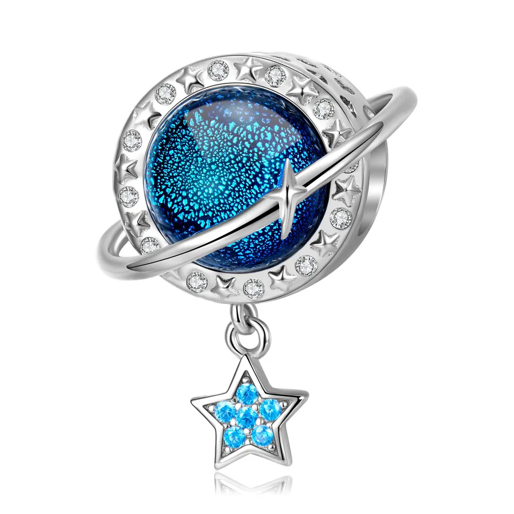 Sterling Silver Blue Planet Beads Starry Sky Serie
