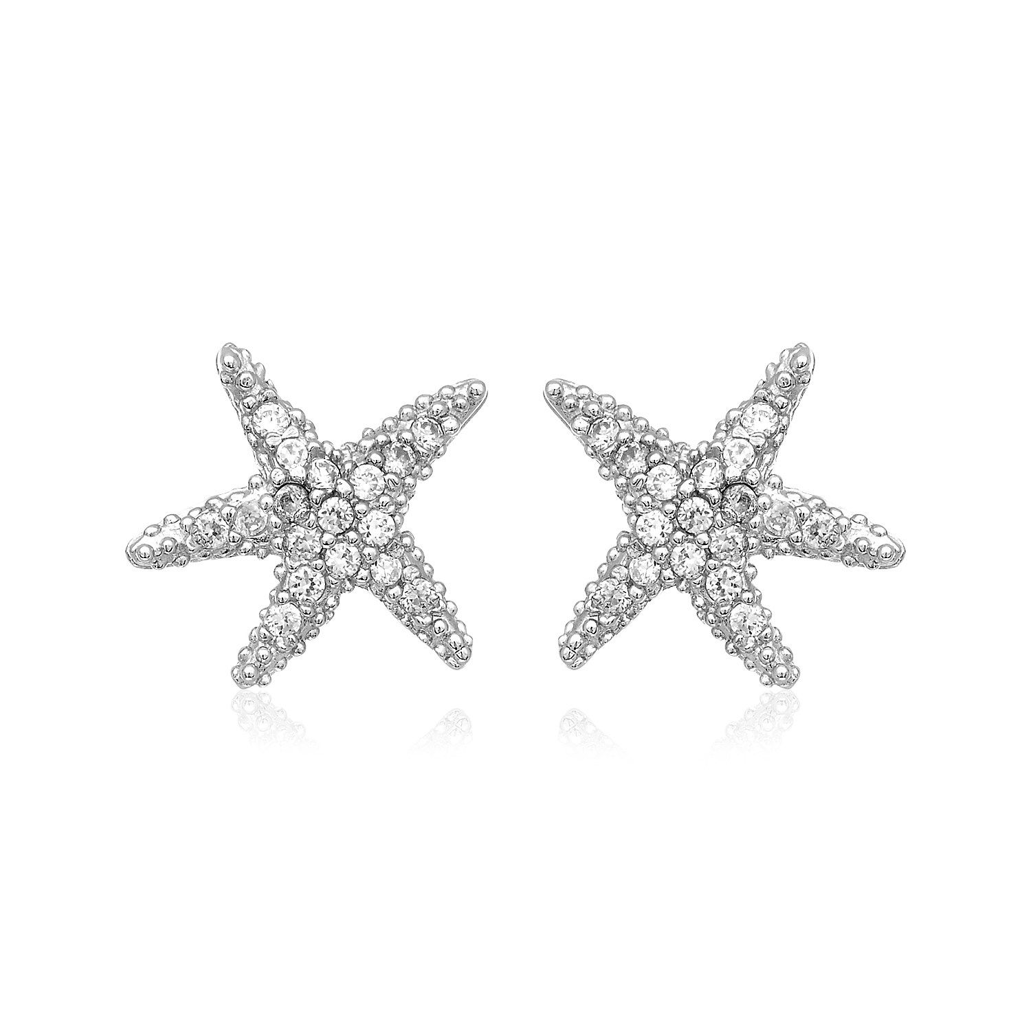 Sterling Silber Kleine Meeressterne Ohrringe mit Kubischen Zirkonien