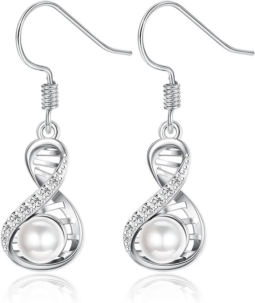 925 Sterling Silber Infinity Dangle Drop Ohrring für Frauen Mädchen Kubik Zirkonia Frischwasser Perlen Ohrring CZ Schmuck Geschenk mit Box