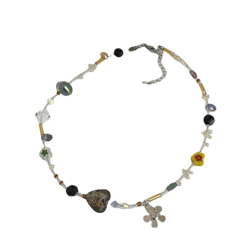 Kristallfarbe Liebe Glas Halskette Retro Simple