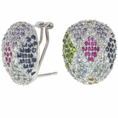 Sterling Silver Multi-Color CZ Argyle Design Oval Ohrringe