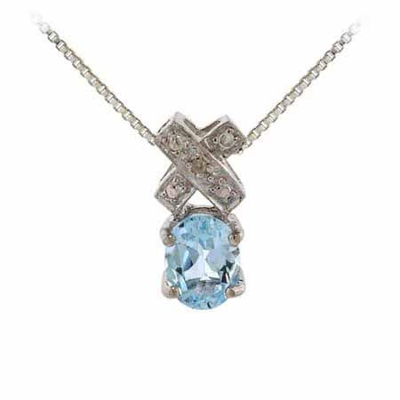 Sterling Silber Blau Topaz & Diamant Akzent X und Oval Anhänger