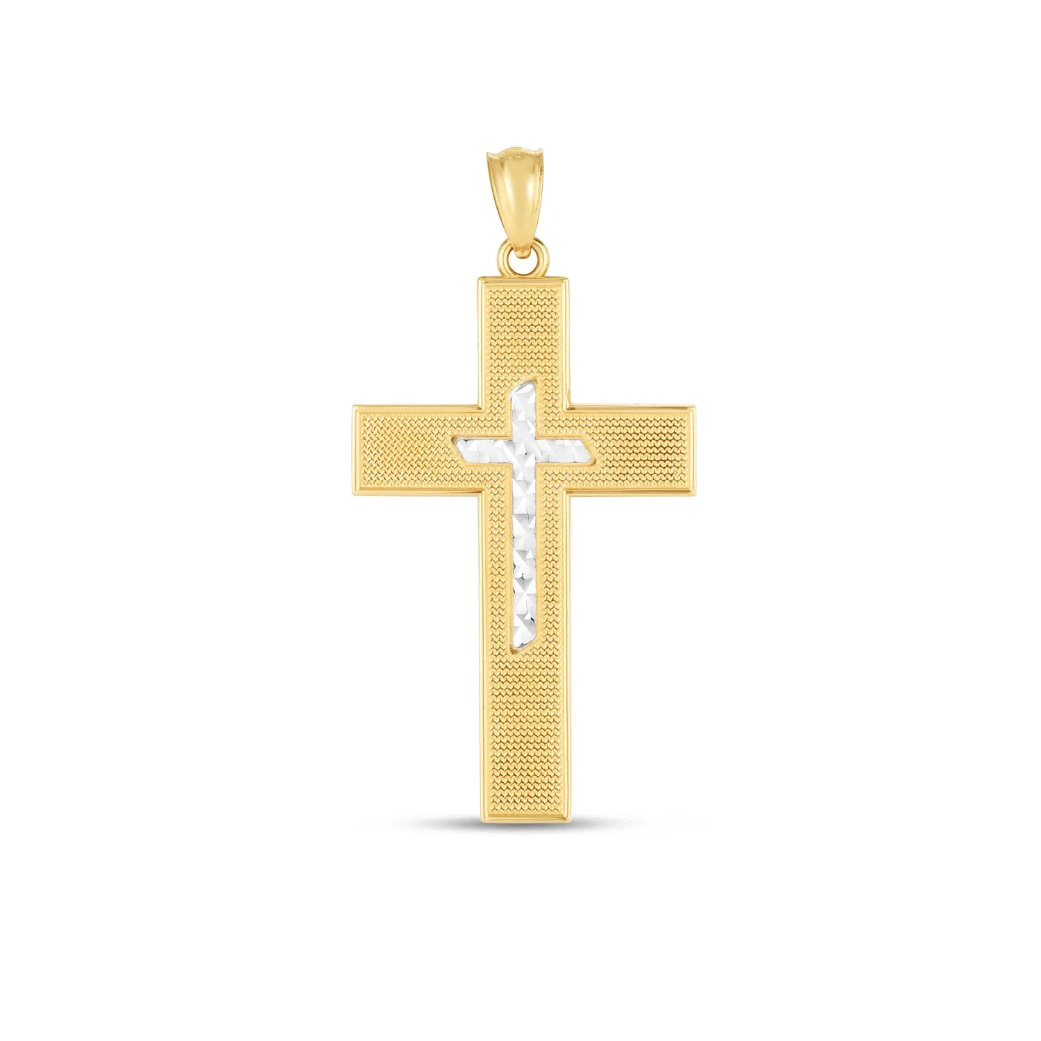 14 Karat Zwei-Ton - Gold High Polish Diamond Cut Cross Anhänger