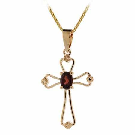 18 Karat Gold über Sterling Silber 1 / 2 Karat Granat & Diamant Akzent Kreuz Anhänger