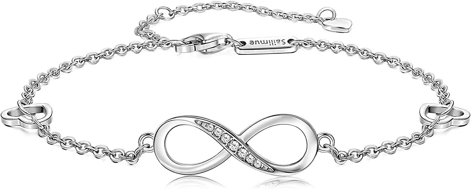 925 Sterling Silber Infinity Ankleß für Frauen Mädchen Ankleß mit Infinity Symbol Zirkonia Endlose Liebe Charme Ankleß Armband verstellbares Schmuck Geschenk