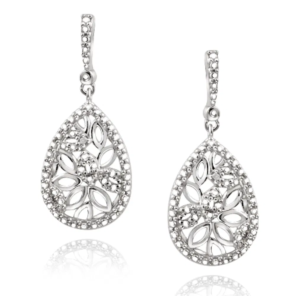 Sterling Silber Diamant Akzent Filigree Teardrop Dangle Ohrringe