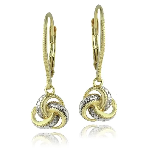 Goldton über Sterling Silber Diamant Akzent Liebe Knoten Dangle Leverback Ohrringe