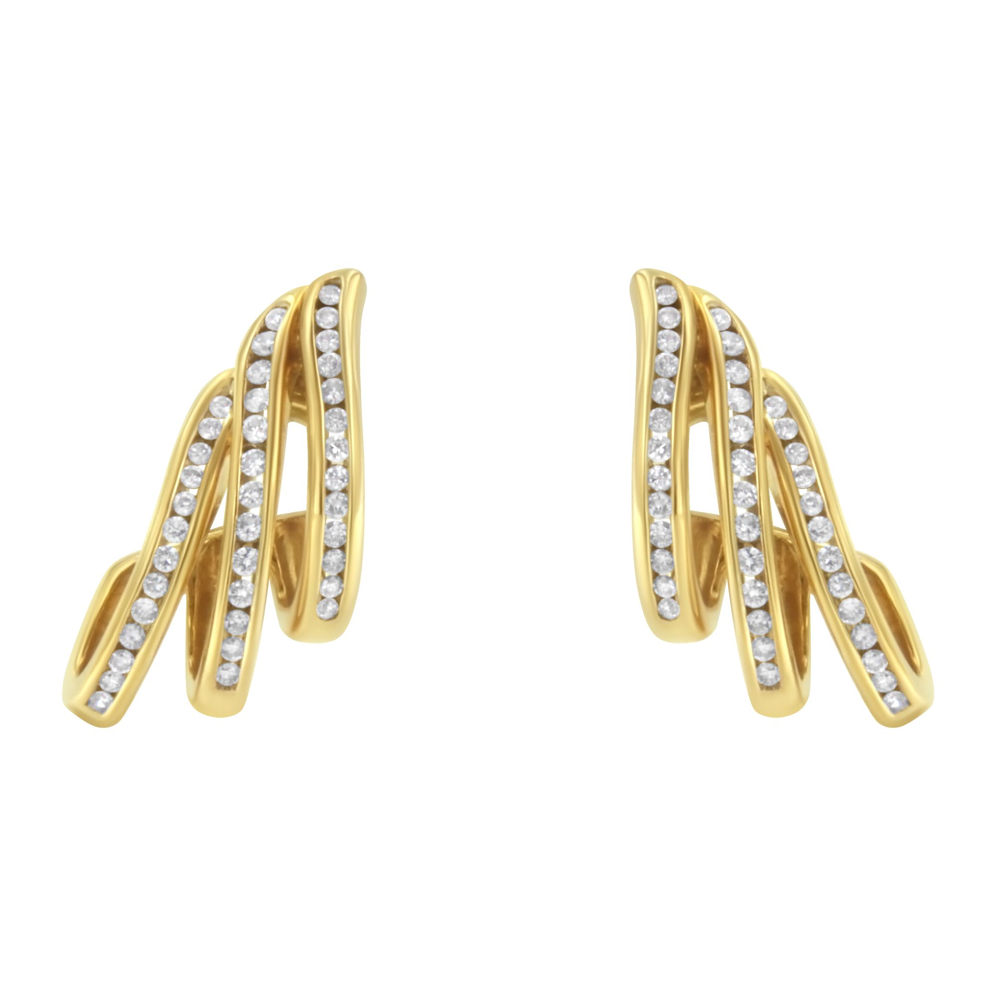 10K Gelbgold 1.0 Cttw Round Brilliant Cut Diamant Spiral Multi Row Channel Set Open Hoop Pushback Stud Ohrringe (H-I Farbe, I1 - I2 Klarheit)