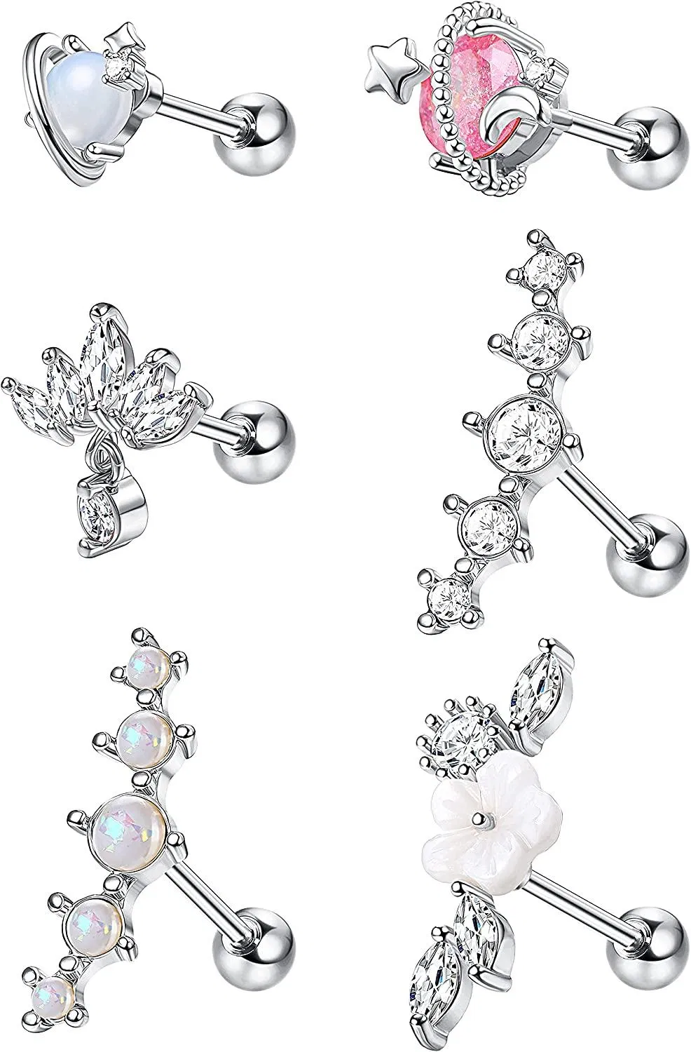 6pcs 16G 316L Edelknorpel Ohrringe Dangle Helix Knorpel Tragus Ohrringe Studs Mond Schmetterling Herz Saturn Ohr Piercing für Frauen Männer