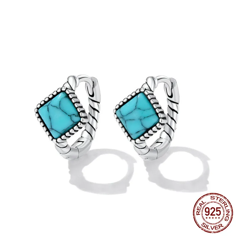 Frauen Quadrat türkis Geometrische Sterling Silber Ohrringe