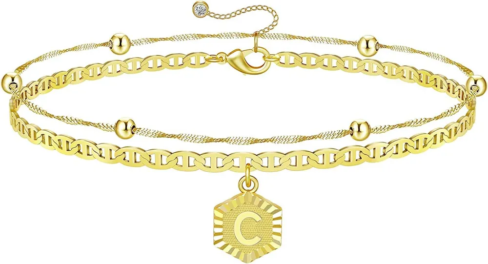 14K Gold Plated Brief Initial Armbänder für Frauen Schichtgold Personal Armband Gold Charm Chain Dinty Armband Geschenk für Frauen
