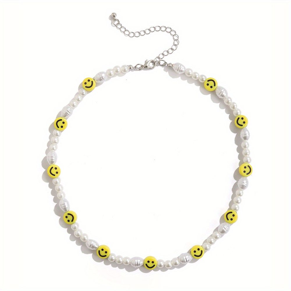 Modische einfache Einzelschicht unregelmäßige Perlenknöchelkette Schmuck weiche Keramik Gelb Smiley Gesichtsspleiß speziell geformte Perlenkette für Männer