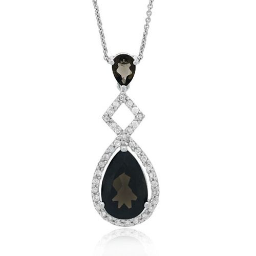 Sterling Silber Smokey Quarz & CZ Teardrop Anhänger