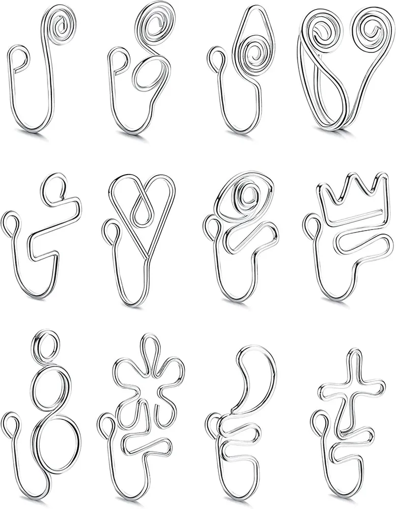12Pcs Falsche Nase Ringe Septum Gold / Silber Afrikanische Nase Manschette Non-Piercing - Clip auf Faux Nase Piercing für Frauen Männer