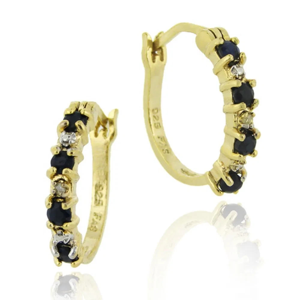 18 Karat Gold über Sterling Silber 2 / 5ct Sapphire & Diamond Accent Hoop Ohrringe