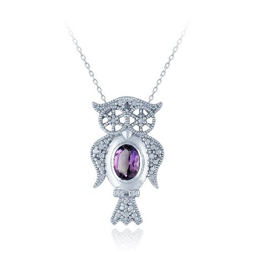 Sterling Silber Amethyst & Diamant Accent Owl Halskette