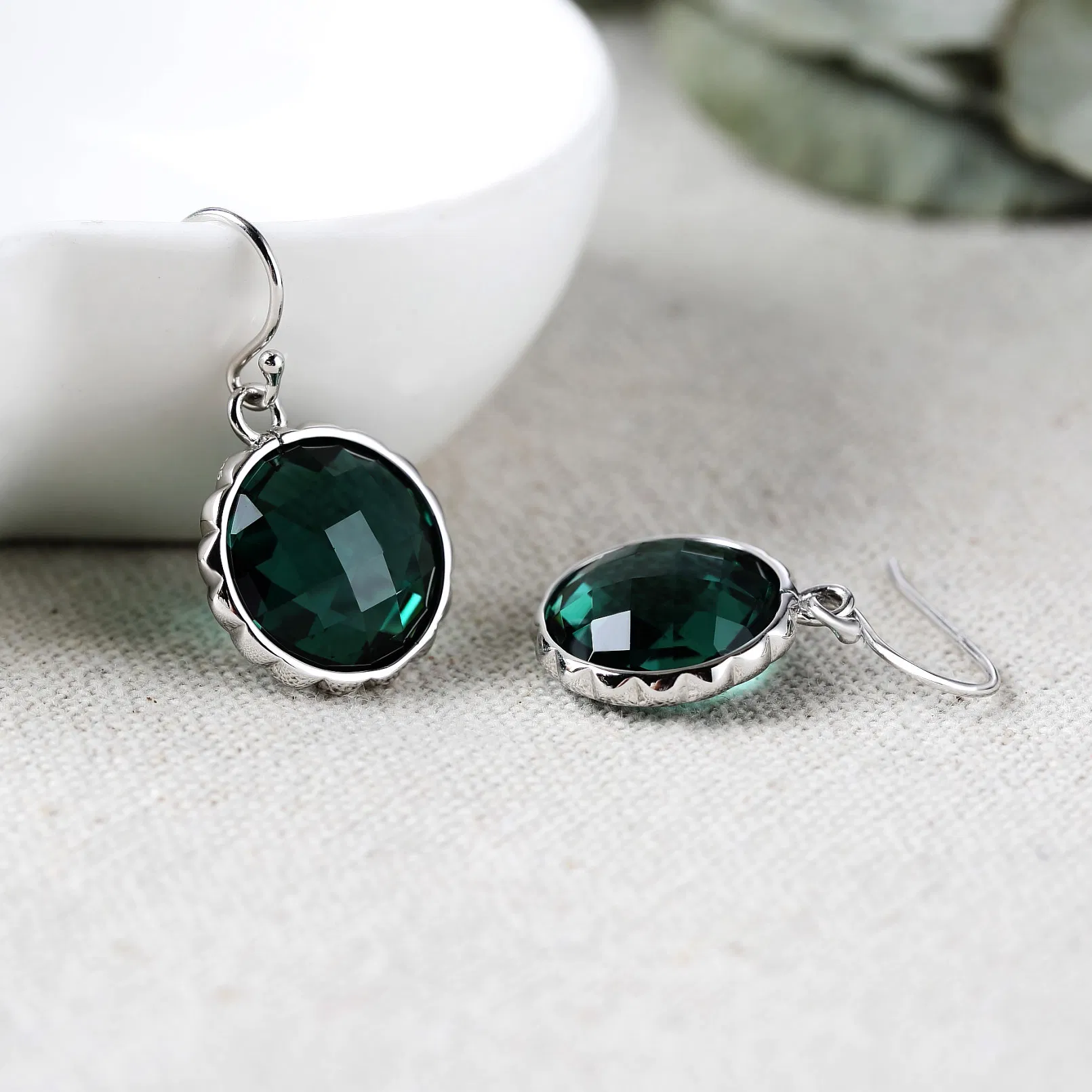 S925 Sterling Silber einfache grüne Kristall Ohrringe rund geschnitten weibliche Morganit Ohrringe