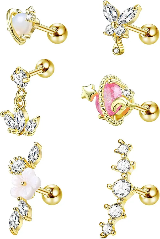 6 Stück 16G Edelknorpel Ohrringe für Frauen Männer Kubik Zirkonia Knorpel Stud Ohrringe CZ Opal Helix Tragus Daith Conch Ohrringe Piercing