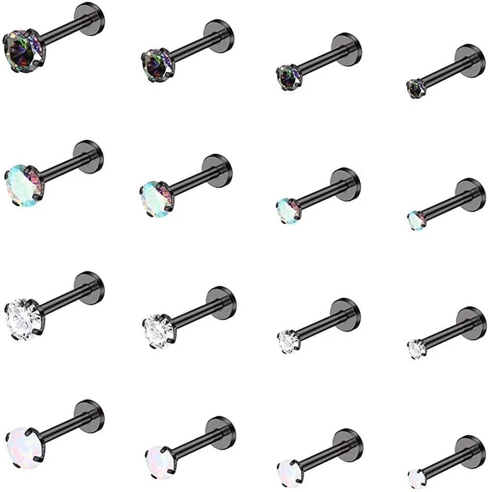 16Pcs 16G Monroe Lippenringe Chirurgische Stahl Helix Tragus Labret Piercing Schmuck CZ Opal Knorpel Ohrring Stud Für Frauen 6mm