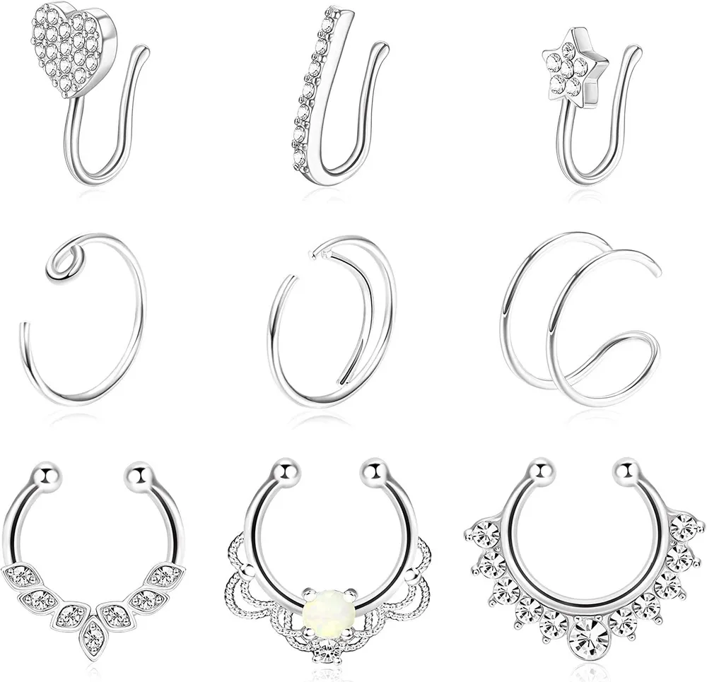 Faux Septum Ring für Frauen Männer Edelstahl Fake Septum Piercing Schmuck Nicht-Pierced Clip auf Nasenring Hoop