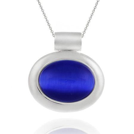 Sterling Silver Bold Polished Dark Blue Cats Eye Slide / Anhänger