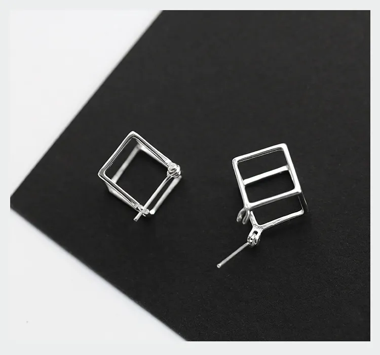 Cube Hollow geometrische Ohrringe Frauen Trendy Sterling Silber